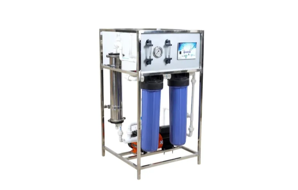 Supplied commercial RO plant photo showing stainless steel frame